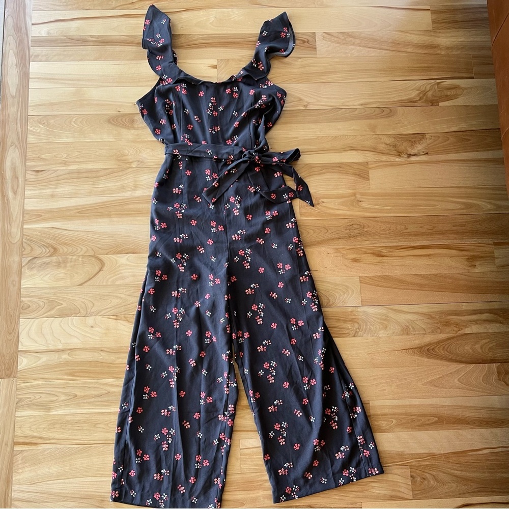 Loft Outlet Floral Gray Jumpsuit